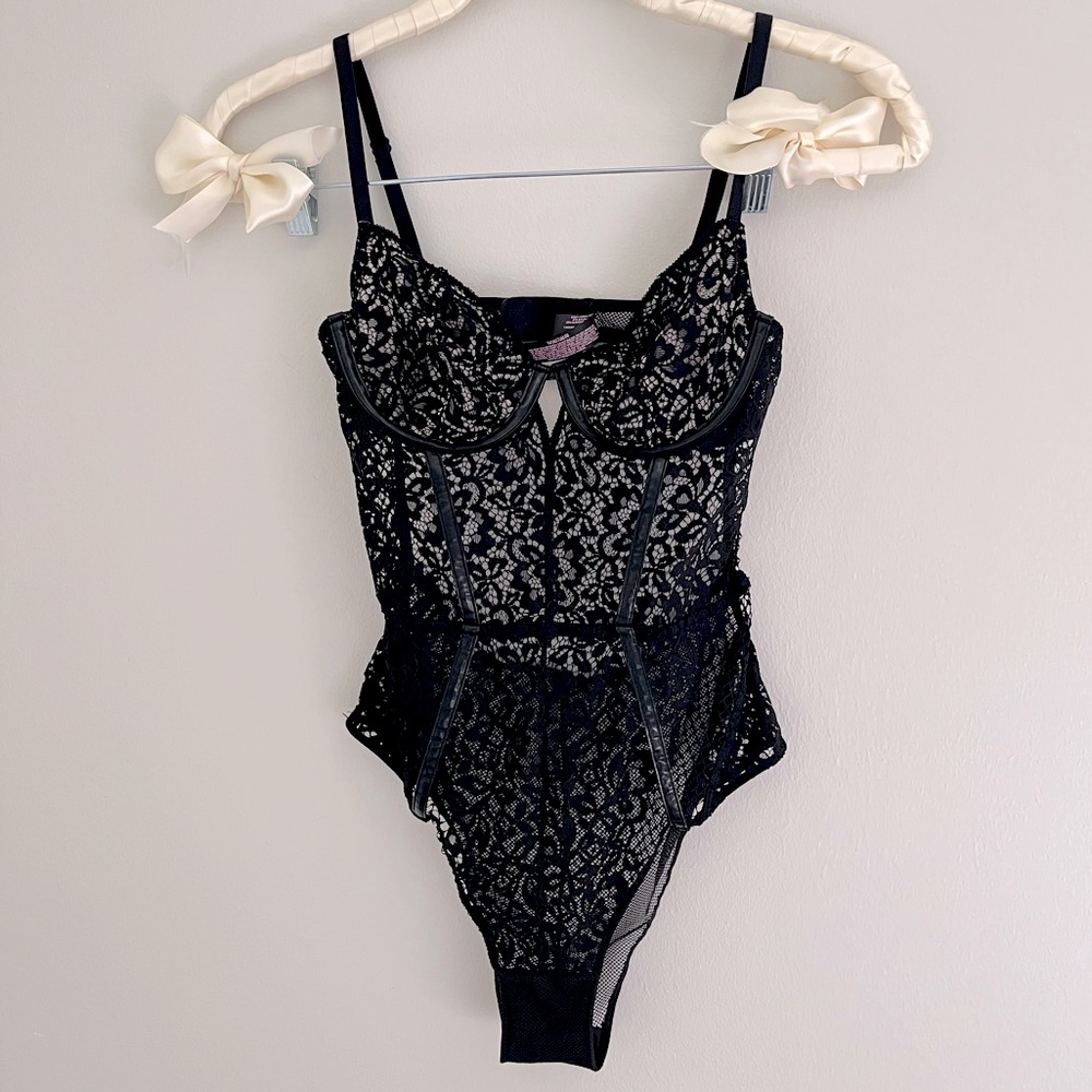Victoria’s Secret Black Lace and Mesh Bodysuit, 34B | Black